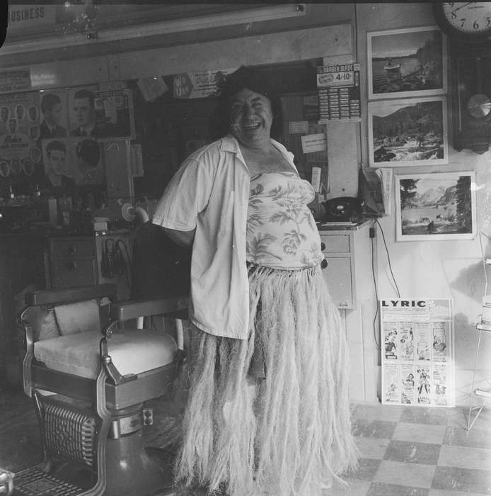 Portraits - Individual, Iowa, IA, United States, Photos, historic, Coon Rapids, costume, history, ia, grass skirt, Coon Rapids Enterprise, barber shop