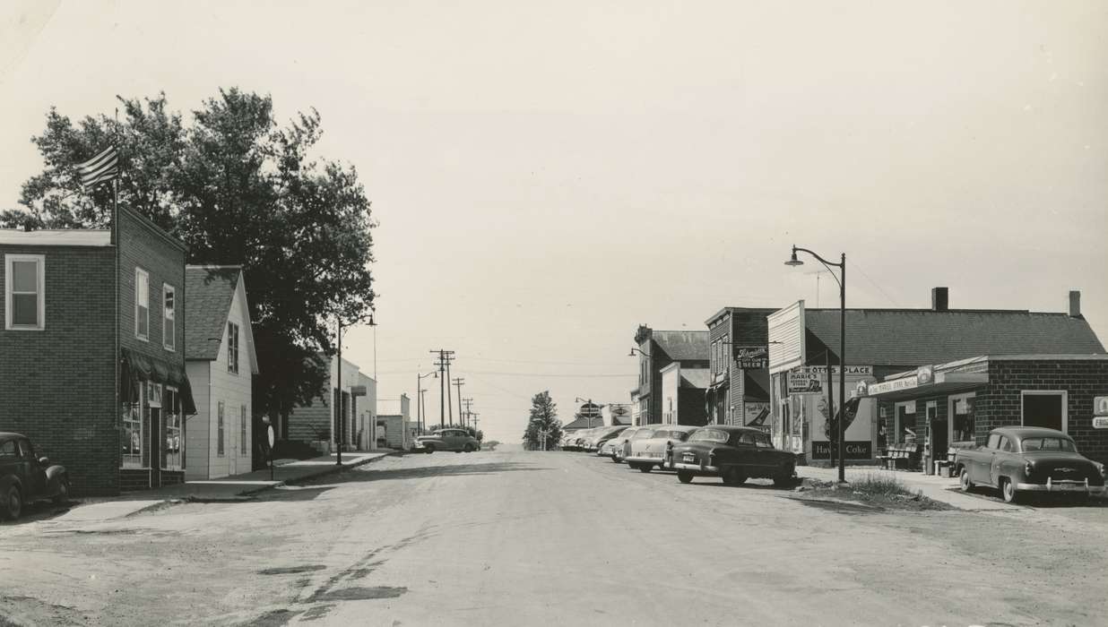 Main Streets & Town Squares, Cities and Towns, Iowa History, history of Iowa, Motorized Vehicles, Meservey, IA, car, Cook, Mavis, Iowa