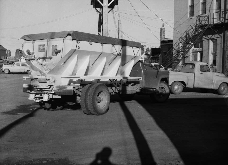 pickup truck, Businesses and Factories, United States, history, ia, Farming Equipment, power lines, Photos, truck, Coon Rapids Enterprise, historic, Iowa, IA, Cities and Towns, Coon Rapids, Motorized Vehicles, stairs