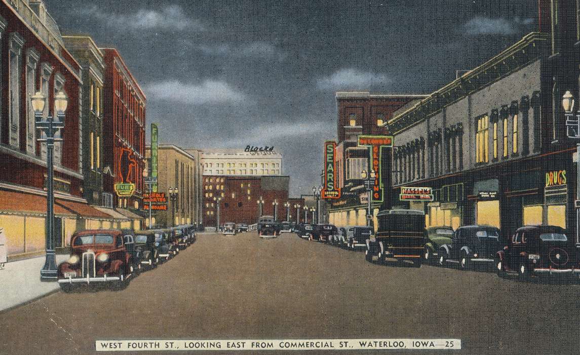 street, ia, IA, history, postcard, historic, Waterloo, Cities and Towns, Olsson, Ann and Jons, Iowa, Black Hawk, United States, Photos