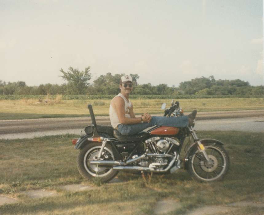 Portraits - Individual, man, Boylan, Margie, Iowa History, Iowa, Murray, IA, Motorized Vehicles, history of Iowa, motorcycle