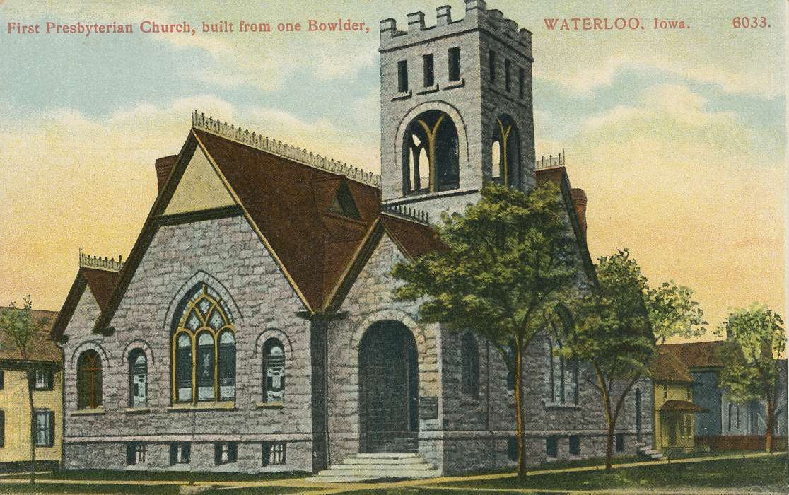 presbyterian church, ia, IA, history, postcard, Religious Structures, Waterloo, historic, church, Olsson, Ann and Jons, Iowa, Black Hawk, United States, Photos