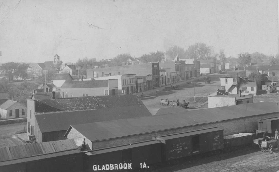 Iowa, Reinhard, Lisa, Main Streets & Town Squares, history of Iowa, Cities and Towns, storefront, horse and buggy, Iowa History, Train Stations, Gladbrook, IA