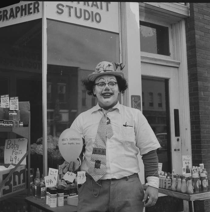 Businesses and Factories, Portraits - Individual, merchant, Iowa, IA, United States, Photos, historic, costume, Coon Rapids, history, Entertainment, ia, Coon Rapids Enterprise, clown, sale