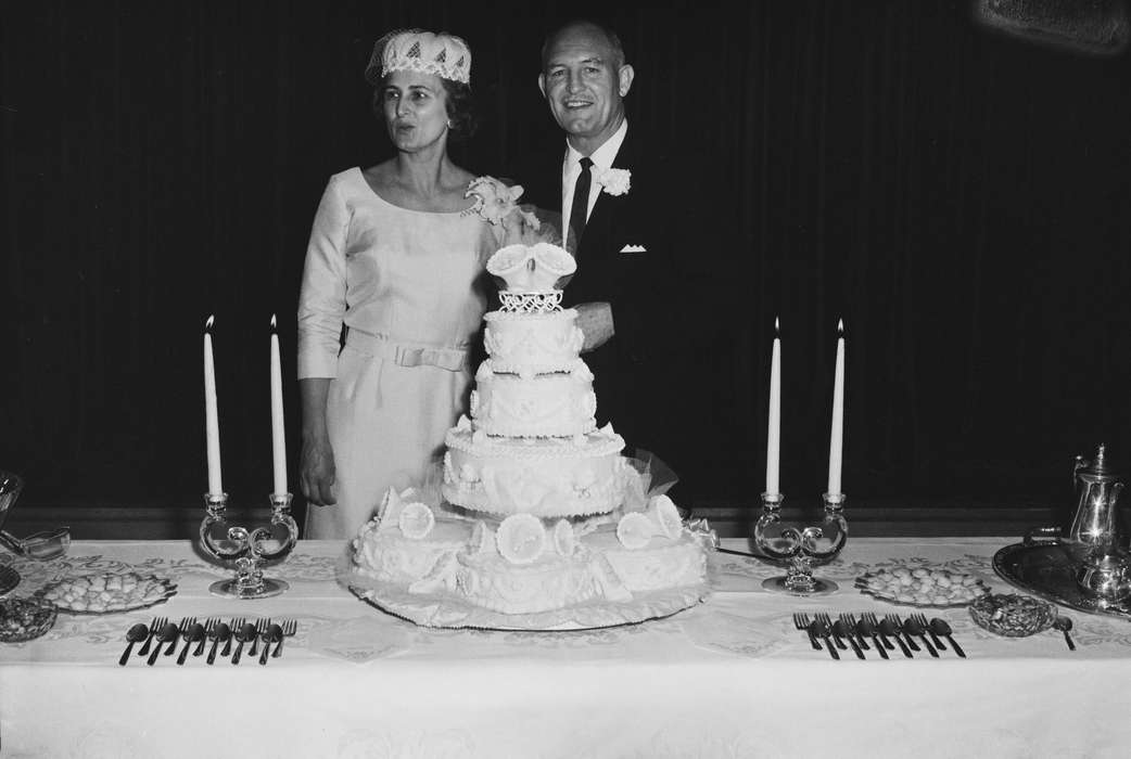 Portraits - Group, Food and Meals, Families, silverware, history, Holidays, Photos, candle, fork, Iowa, cake, IA, couple, United States, ia, Coon Rapids Enterprise, historic, tablecloth, Weddings, Coon Rapids