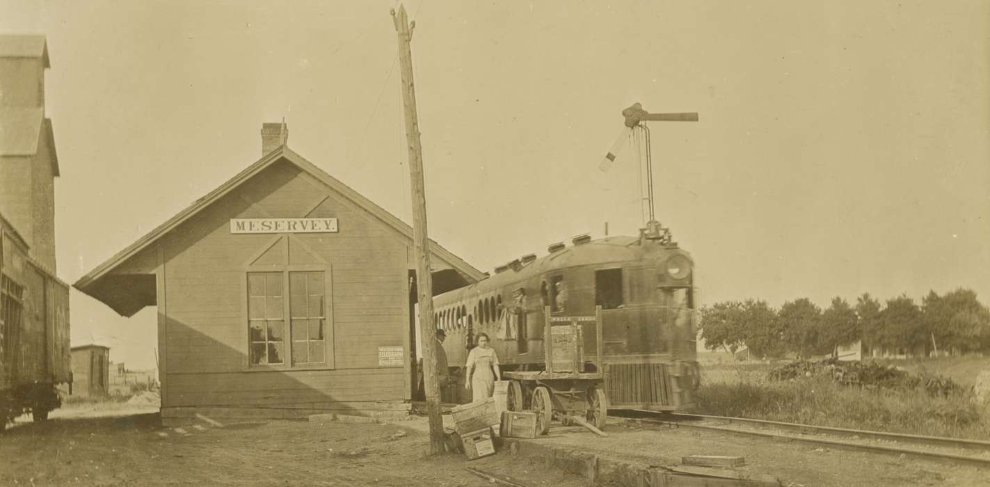 station, Iowa, railroad, train, Iowa History, history of Iowa, Meservey, IA, Cook, Mavis, depot, Train Stations