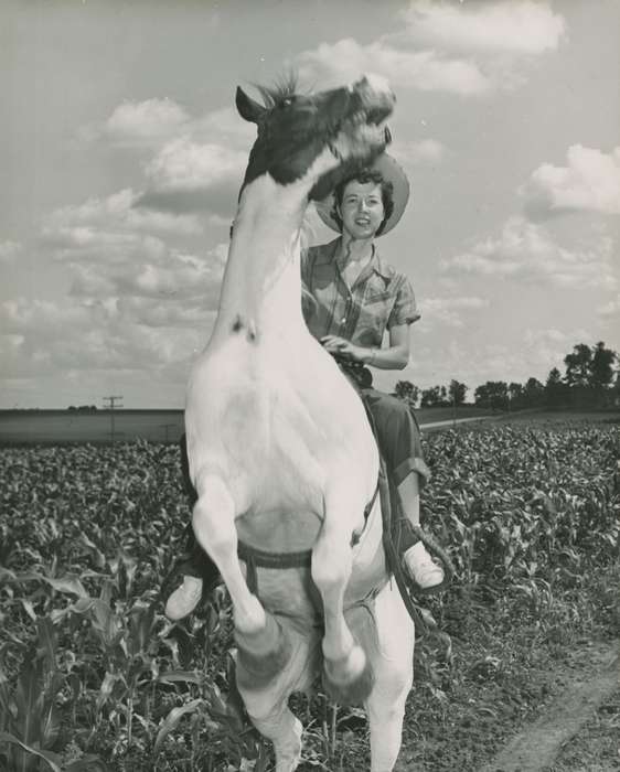 cornfield, history of Iowa, Iowa, Iowa History, bucking, horse, Fink-Bowman, Janna, Portraits - Individual, Animals, cloud, West Union, IA