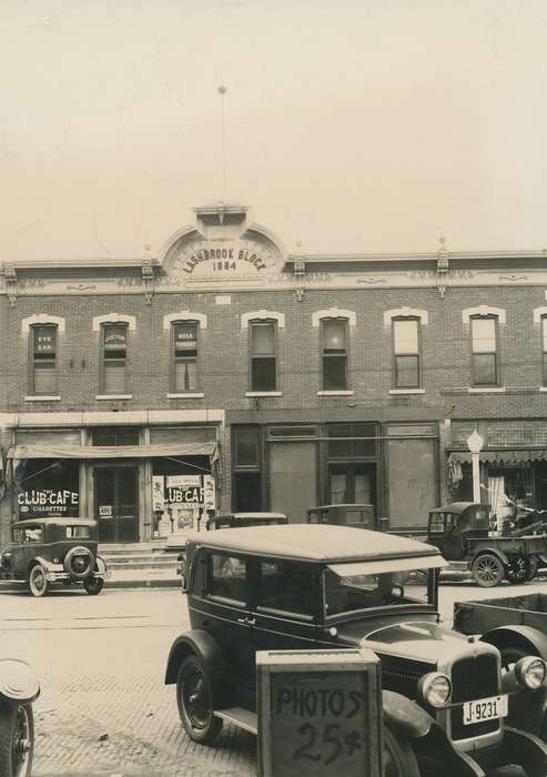 Iowa History, brick building, Waverly, IA, Iowa, Waverly Public Library, brick road, Main Streets & Town Squares, Cities and Towns, history of Iowa, cafe, Motorized Vehicles