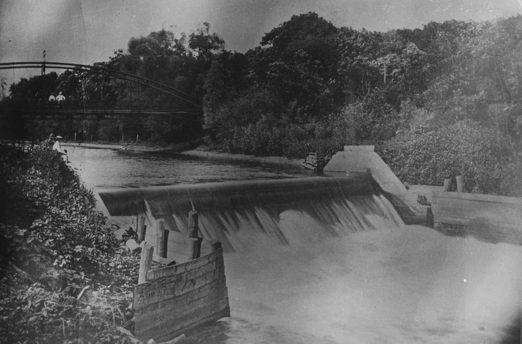 Iowa, IA, United States, forest, Photos, historic, two men, Coon Rapids, history, ia, Coon Rapids Enterprise, railroad bridge, spillway, river, Lakes, Rivers, and Streams