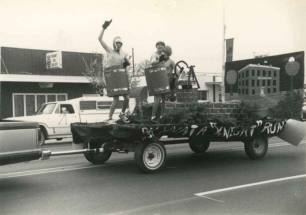 parade float, Waverly Public Library, truck, trucks, Cities and Towns, Iowa, Iowa History, Entertainment, Portraits - Group, Waverly, IA, Motorized Vehicles, history of Iowa