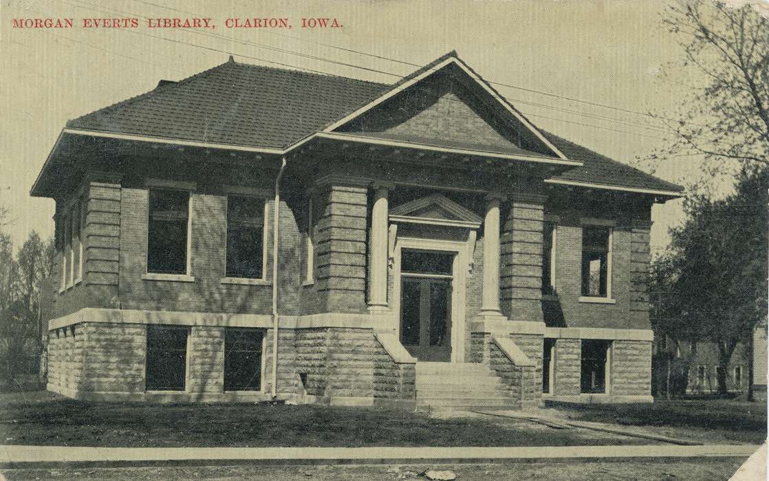 library, postcard, Civic Engagement, history of Iowa, Iowa History, Cities and Towns, Shaulis, Gary, Iowa