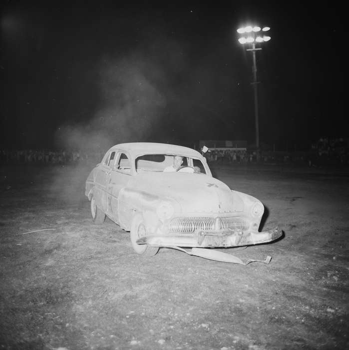 ia, Wrecks, car, Iowa, history, Portraits - Individual, IA, Coon Rapids, Photos, Coon Rapids Enterprise, historic, United States, stadium, Motorized Vehicles