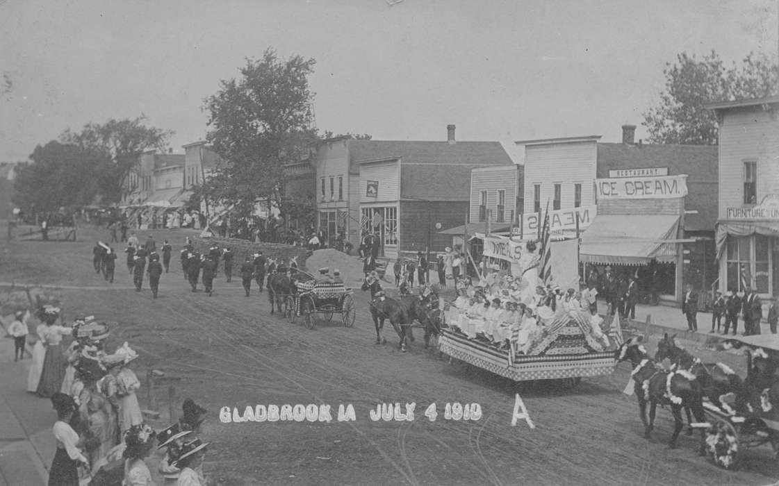 Cities and Towns, Reinhard, Lisa, Iowa History, history of Iowa, Holidays, Main Streets & Town Squares, ice cream, horse, parade, Iowa, Gladbrook, IA