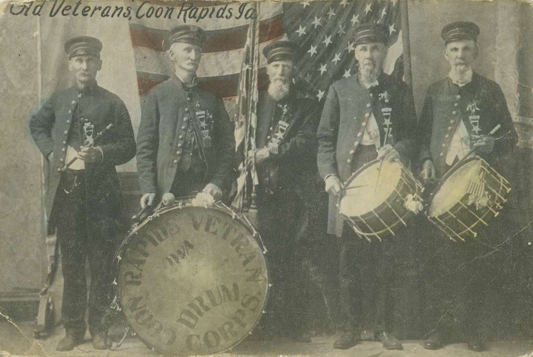 uniform, flag, Military and Veterans, Portraits - Group, drum, star, Coon Rapids Enterprise, Cities and Towns, correct date needed
