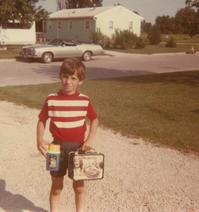 thermos, driveway, gmc sprint, Waterloo, IA, history of Iowa, Portraits - Individual, Children, gm, chevy, Food and Meals, Iowa, Iowa History, Schools and Education, Straw, Dale, general motors, star wars, lunchbox