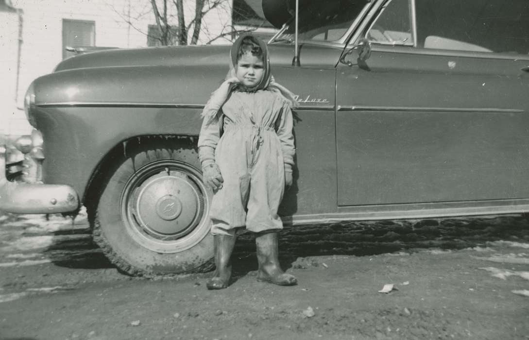 Portraits - Individual, boots, deluxe, Iowa, scarf, chevrolet deluxe, Eagle Center, IA, car, chevy, Christopher, Diane, Motorized Vehicles, Iowa History, chevrolet, history of Iowa, snow pants, hat, Farms, Children