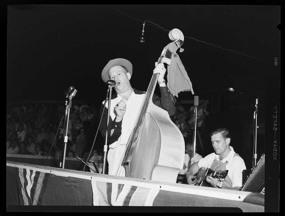 music, upright bass, musicians, Iowa History, guitar, Archives & Special Collections, University of Connecticut Library, Iowa, Storrs, CT, microphone, history of Iowa