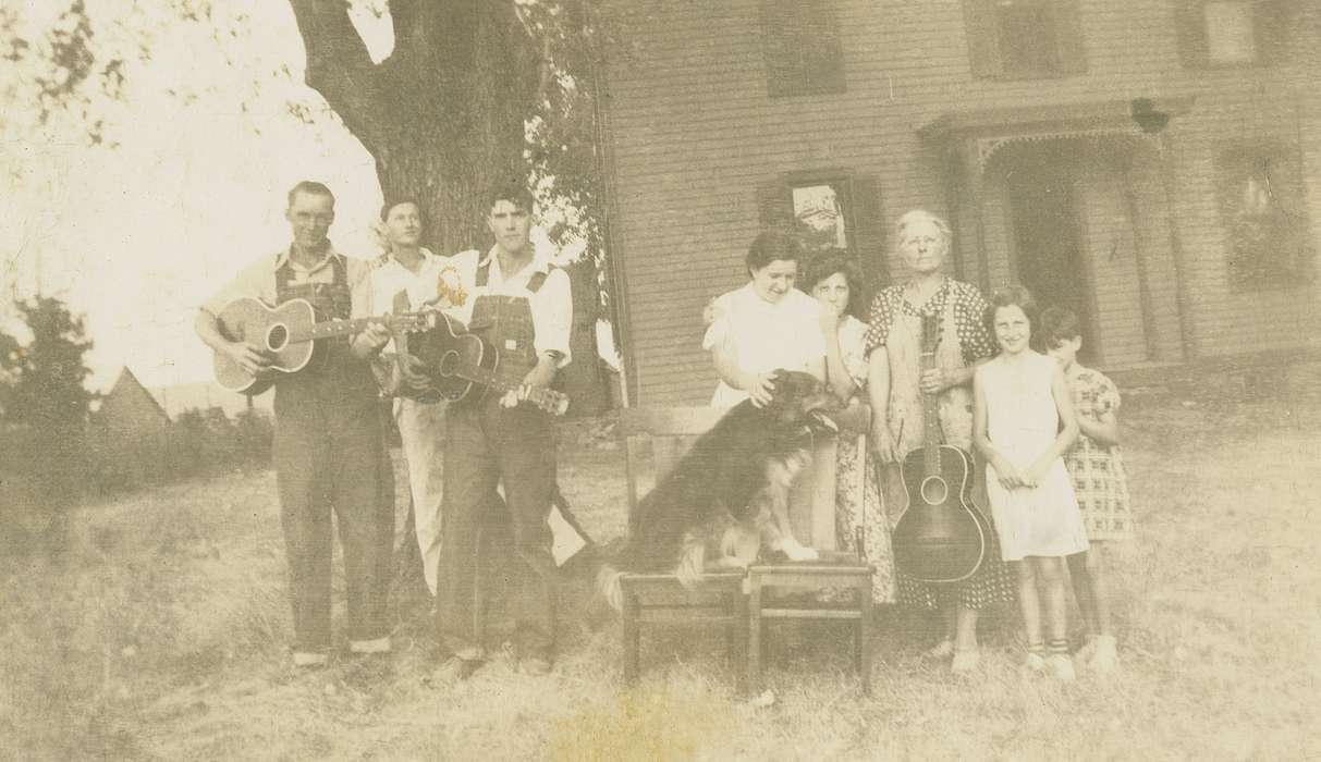 Children, dog, instrument, IA, Portraits - Group, Fredericks, Robert, guitar, Animals, history of Iowa, Iowa History, Iowa