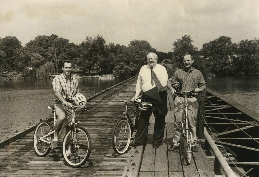 bicycle, Lakes, Rivers, and Streams, bridge, Portraits - Group, history of Iowa, Waverly Public Library, Iowa History, Cities and Towns, bike, Iowa