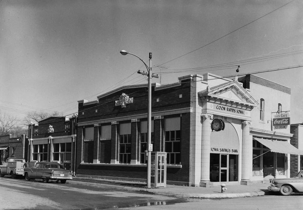 Businesses and Factories, storefront, history, ia, Photos, Main Streets & Town Squares, ice cream shop, Coon Rapids Enterprise, historic, Iowa, bank, photo booth, Cities and Towns