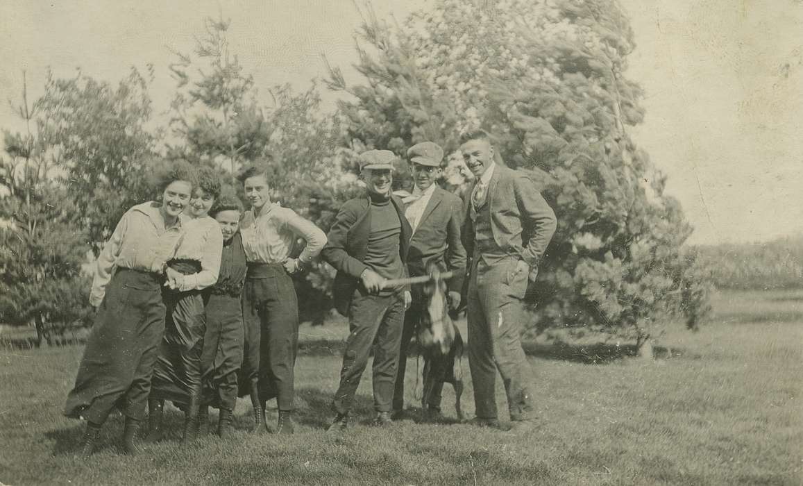 Outdoor Recreation, glasses, skirt, correct date needed, boots, Cities and Towns, Portraits - Group, hat, dog, Coon Rapids Enterprise