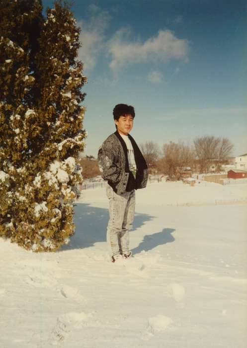tree, Danville, IA, snow, coat, People of Color, Pounsavan, Aaron, Portraits - Individual, Iowa History, Iowa, history of Iowa