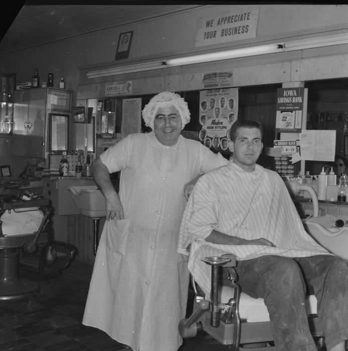 Businesses and Factories, Portraits - Group, Iowa, IA, United States, barber, Photos, historic, Labor and Occupations, costume, Coon Rapids, history, ia, Coon Rapids Enterprise, wig