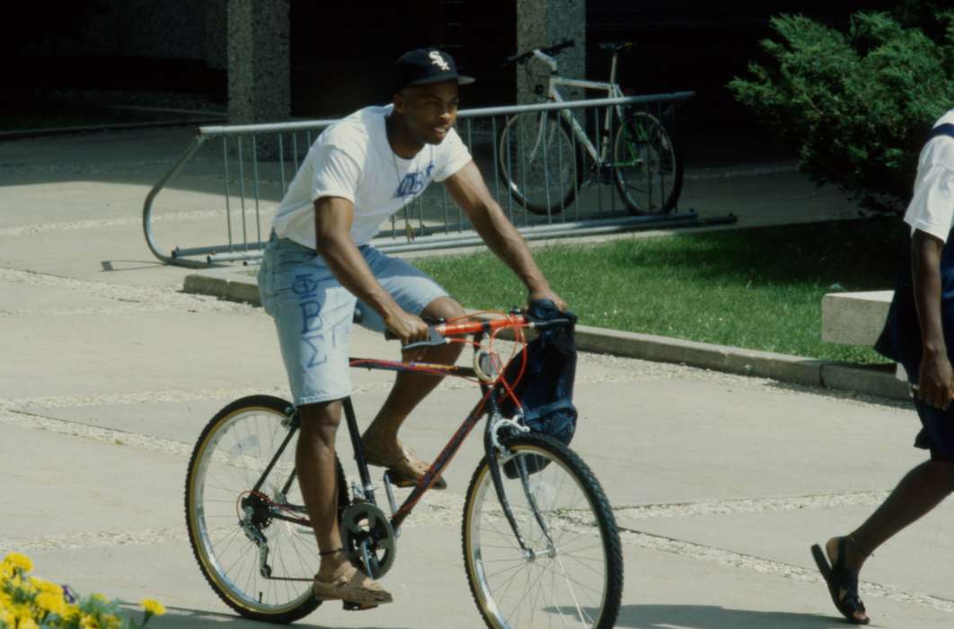 history of Iowa, bike, uni, Schools and Education, People of Color, african american, university of northern iowa, Cedar Falls, IA, Iowa History, shorts, UNI Special Collections & University Archives, Iowa, Leisure, jeans, bicycle