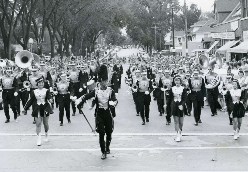college hill, marching band, Entertainment, university of northern iowa, UNI Special Collections & University Archives, Cities and Towns, uni, Iowa History, Cedar Falls, IA, iowa state teachers college, Main Streets & Town Squares, Iowa, instrument, history of Iowa