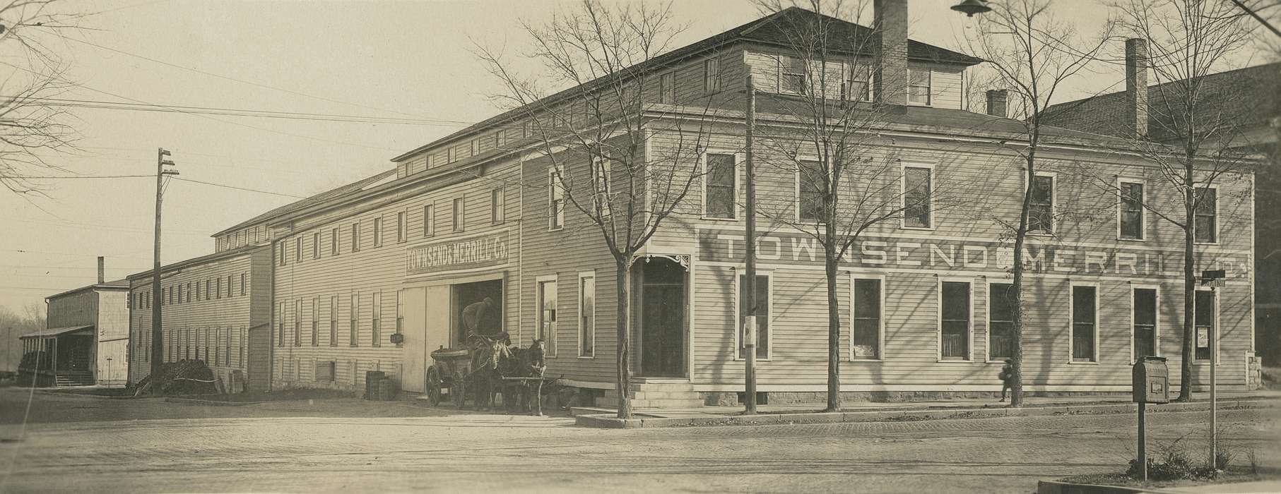 horse and wagon, Cedar Falls, United States, Iowa, barren tree, Businesses and Factories, brick street, Photos, IA, Animals, City of Cedar Falls, Black Hawk, historic, lumber store, lumberyard, ia, electrical pole, Cities and Towns, Main Streets & Town Squares, history, mailbox