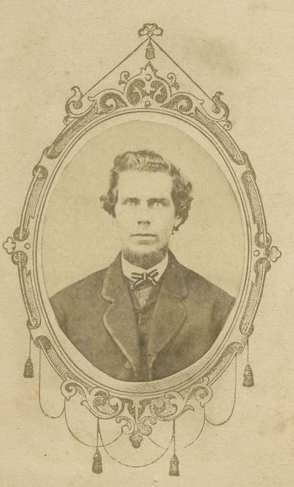 bow tie, beard, Portraits - Individual, man, Olsson, Ann and Jons, carte de visite, vest, history of Iowa, Iowa History, Pella, IA, Iowa
