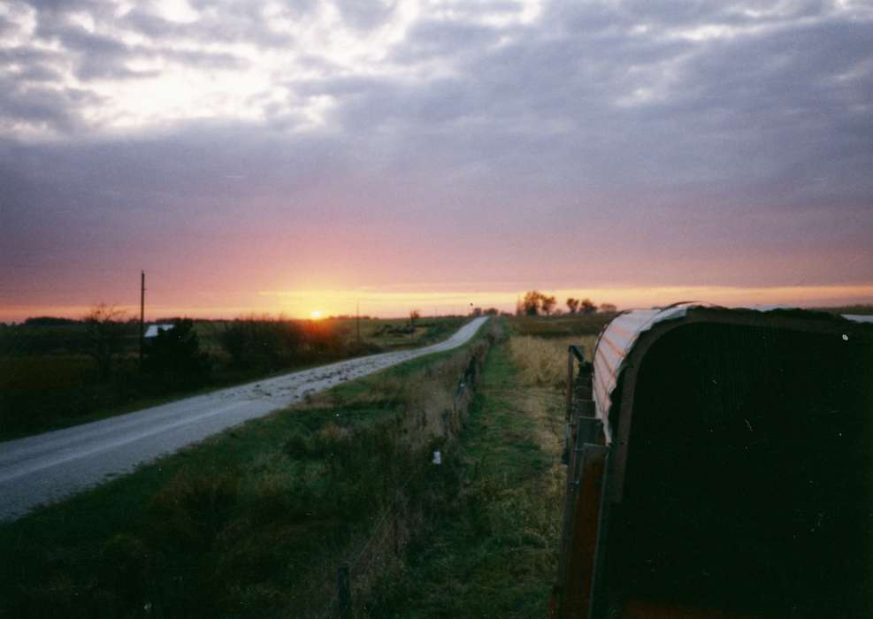 sunset, Landscapes, Farms, sunrise, Boylan, Margie, Iowa History, field, Iowa, Murray, IA, road, history of Iowa