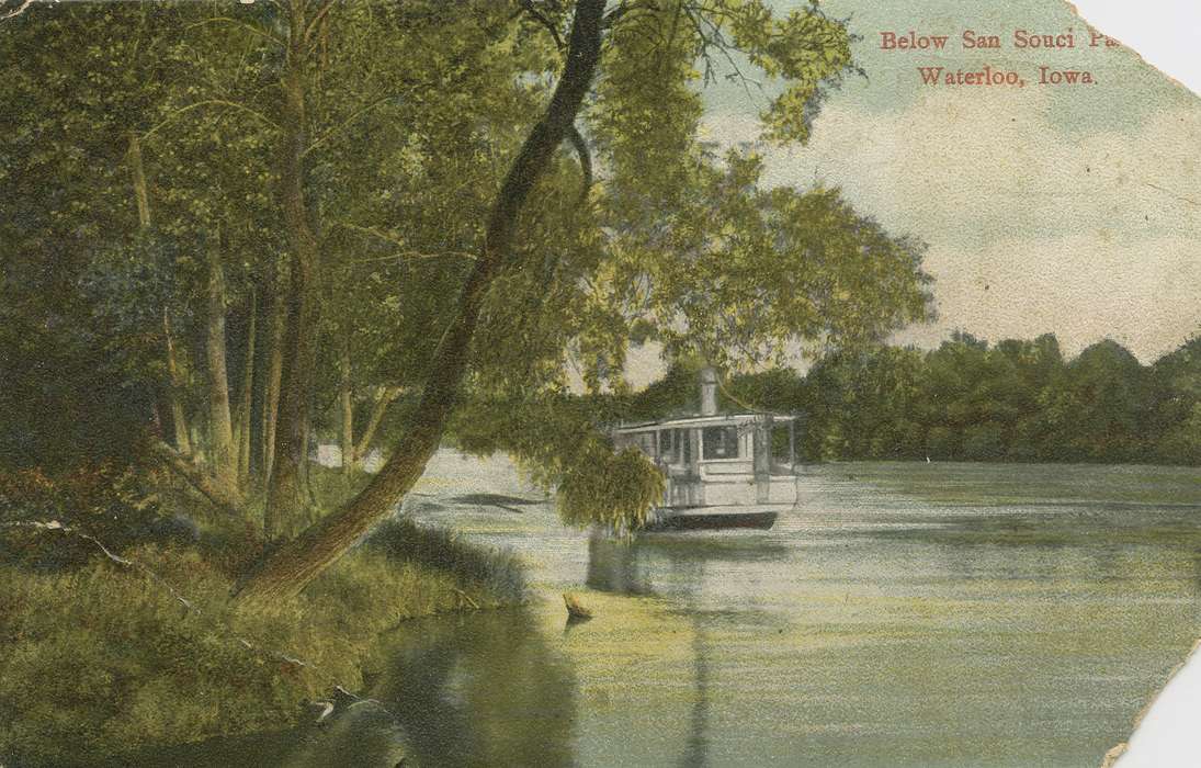 ia, river, IA, history, historic, Landscapes, Waterloo, Lakes, Rivers, and Streams, Olsson, Ann and Jons, Iowa, Black Hawk, United States, Photos, boat