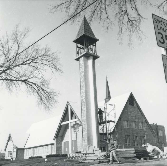 construction, Waverly Public Library, church, Iowa History, methodist church, history of Iowa, bell tower, Iowa, Religious Structures