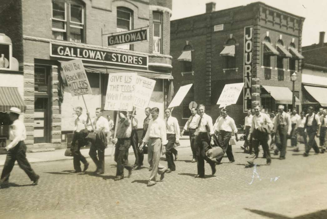 history of Iowa, protest, wwii, Decorah, IA, Civic Engagement, Iowa History, Iowa, Rear, Audrey, Main Streets & Town Squares