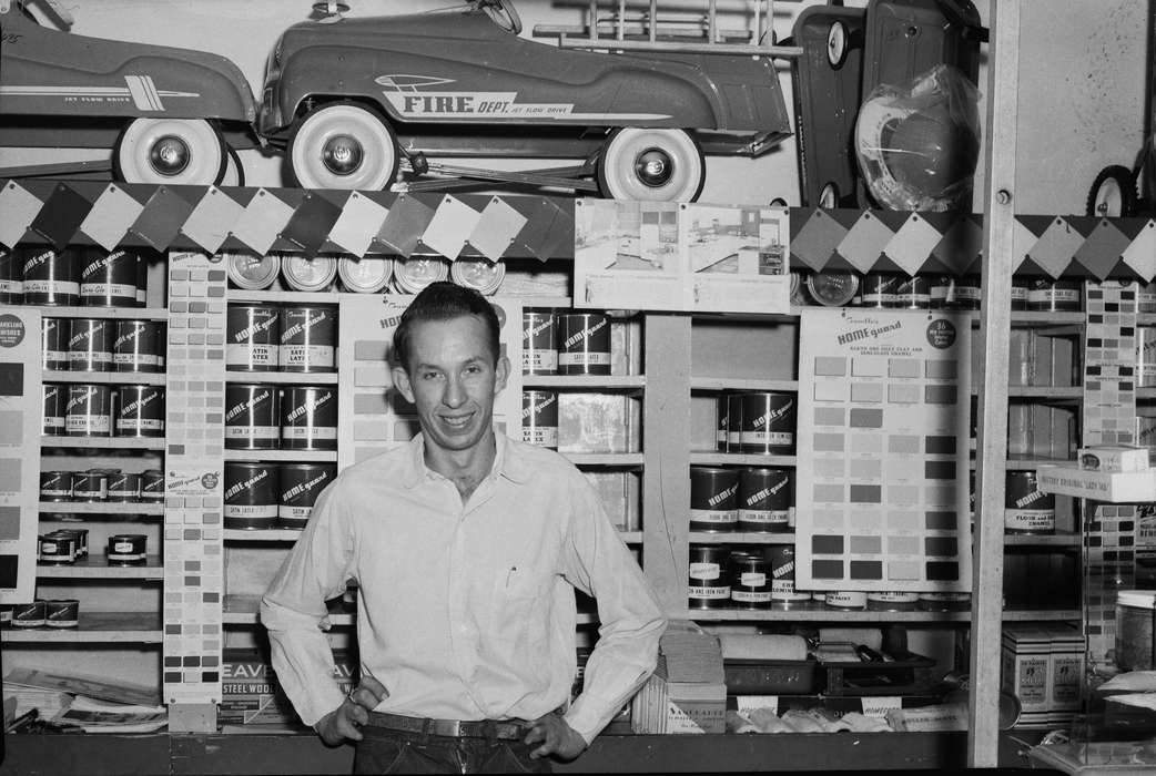 auto store, Businesses and Factories, Portraits - Individual, paint can, store, Iowa, IA, United States, Photos, toy truck, auto parts, historic, Coon Rapids, history, paint, ia, Coon Rapids Enterprise