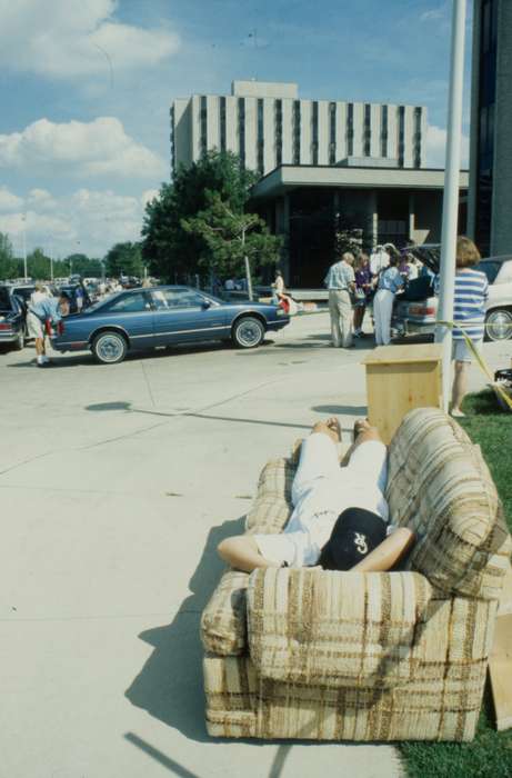 Cedar Falls, IA, dormitory, history of Iowa, uni, car, couch, university of northern iowa, Iowa, Iowa History, Motorized Vehicles, Schools and Education, dorm, UNI Special Collections & University Archives