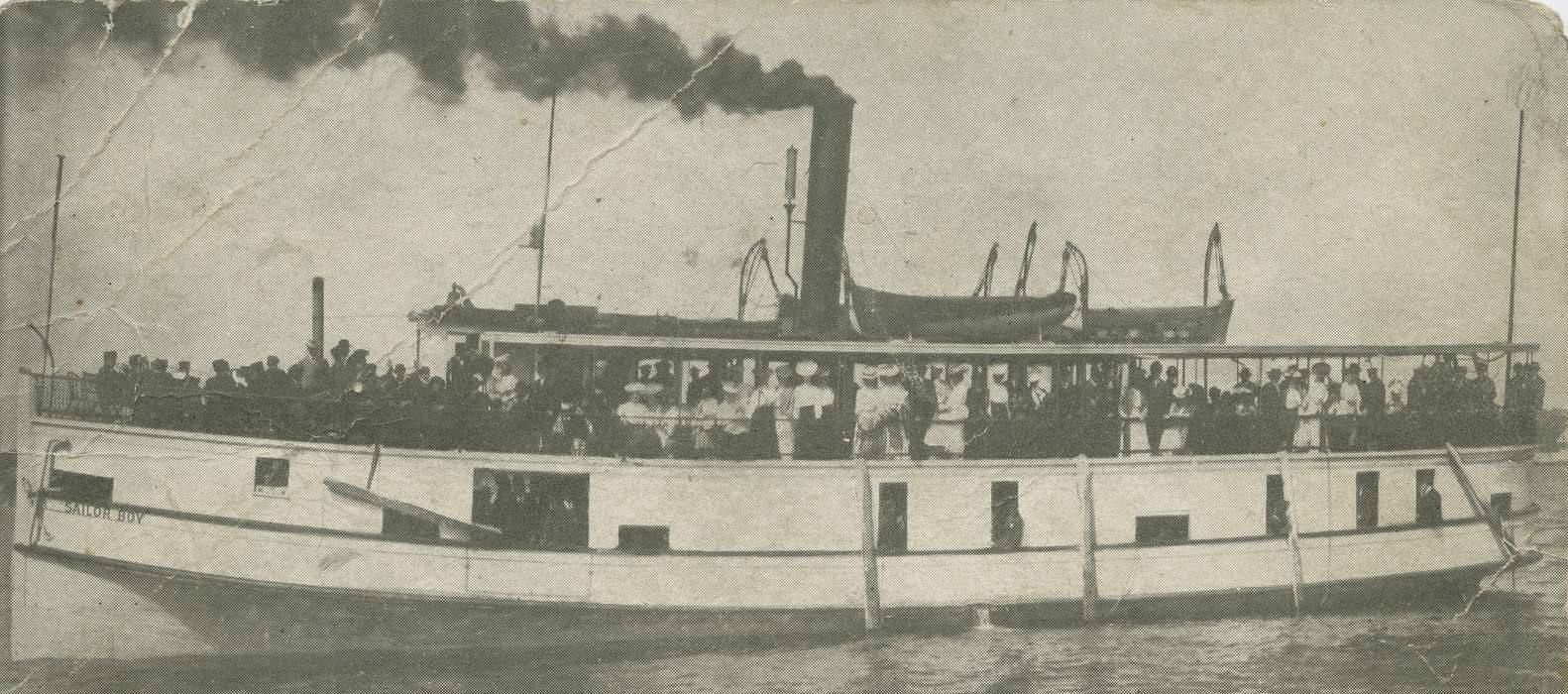 ia, river, IA, history, postcard, historic, Waterloo, party, Lakes, Rivers, and Streams, Olsson, Ann and Jons, Iowa, Black Hawk, United States, Photos, boat