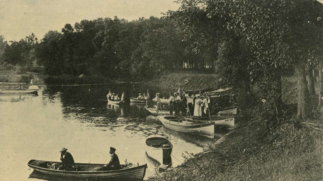 ia, river, IA, history, postcard, historic, Waterloo, Lakes, Rivers, and Streams, Olsson, Ann and Jons, Iowa, Black Hawk, United States, Photos, boat, boats