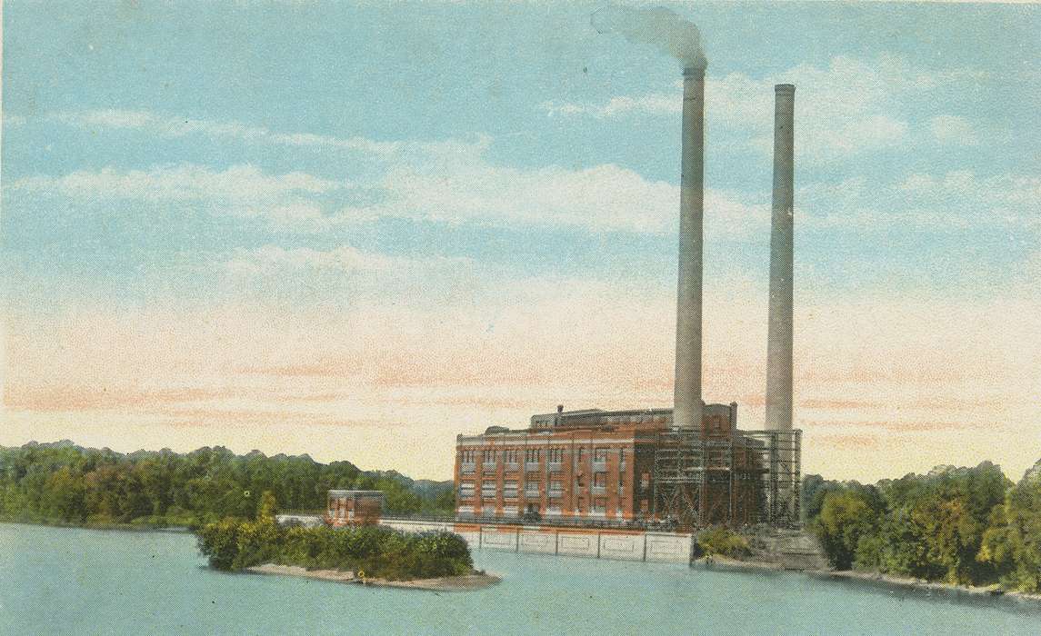 ia, river, IA, history, postcard, historic, Waterloo, power plant, Lakes, Rivers, and Streams, Olsson, Ann and Jons, Iowa, Black Hawk, United States, Businesses and Factories, Photos