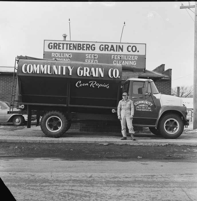 Businesses and Factories, Portraits - Individual, truck, Iowa, grain, IA, United States, Photos, historic, Motorized Vehicles, Coon Rapids, history, ia, Coon Rapids Enterprise