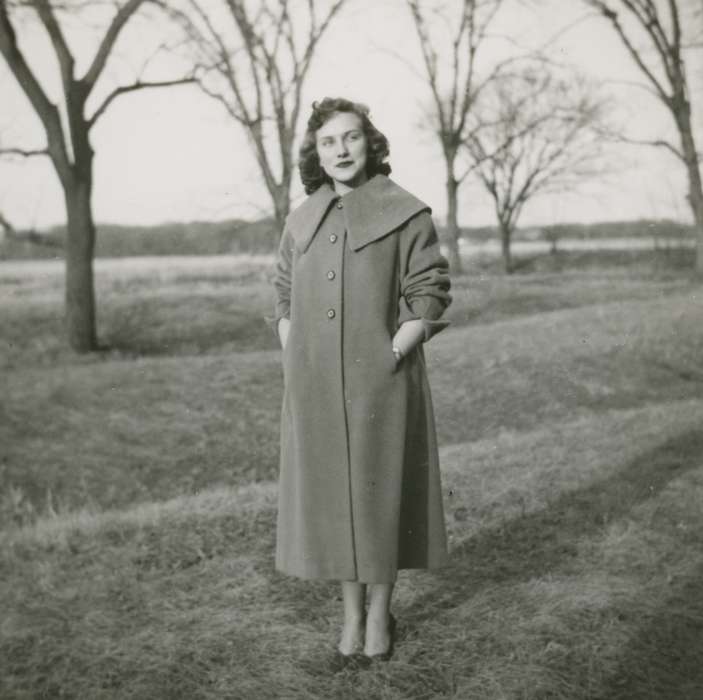 woman, Portraits - Individual, Cedar Falls, IA, coat, Burk, Susan, history of Iowa, Iowa History, Iowa