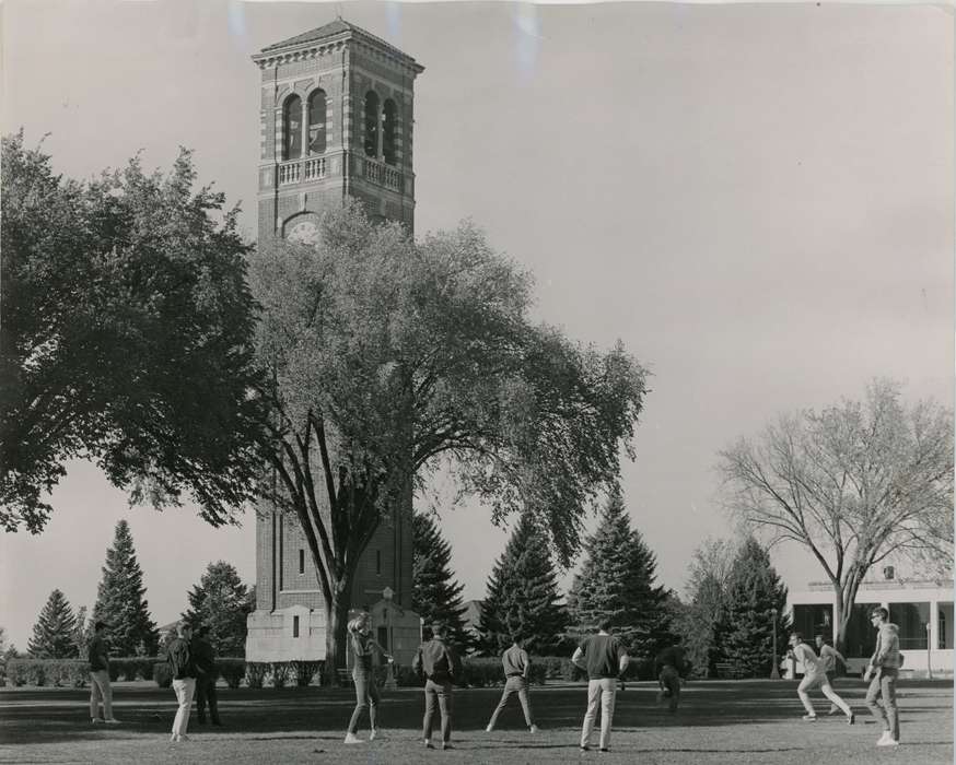 football, university of northern iowa, UNI Special Collections & University Archives, uni, Schools and Education, Iowa History, Cedar Falls, IA, iowa state teachers college, students, bell tower, student, campanile, Iowa, history of Iowa, Outdoor Recreation