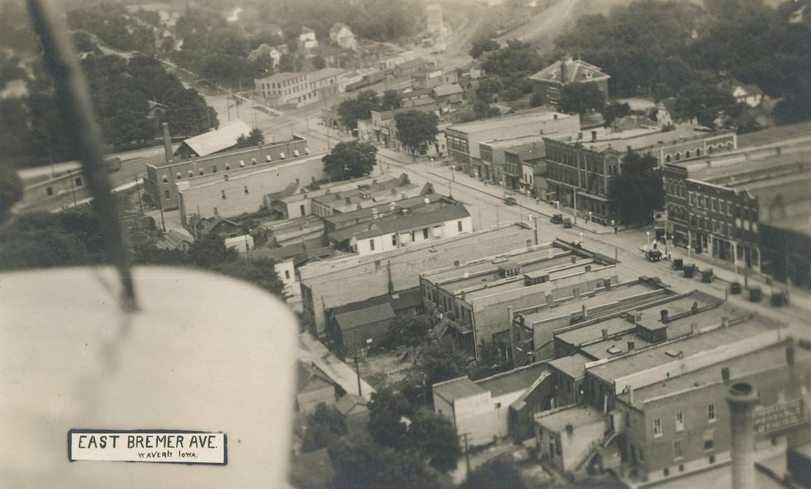 landscape, correct date needed, factory, Aerial Shots, Iowa History, history of Iowa, school, Main Streets & Town Squares, Waverly Public Library, Waverly, IA, Schools and Education, Cities and Towns, trees, Iowa, mainstreet, brick building, Businesses and Factories