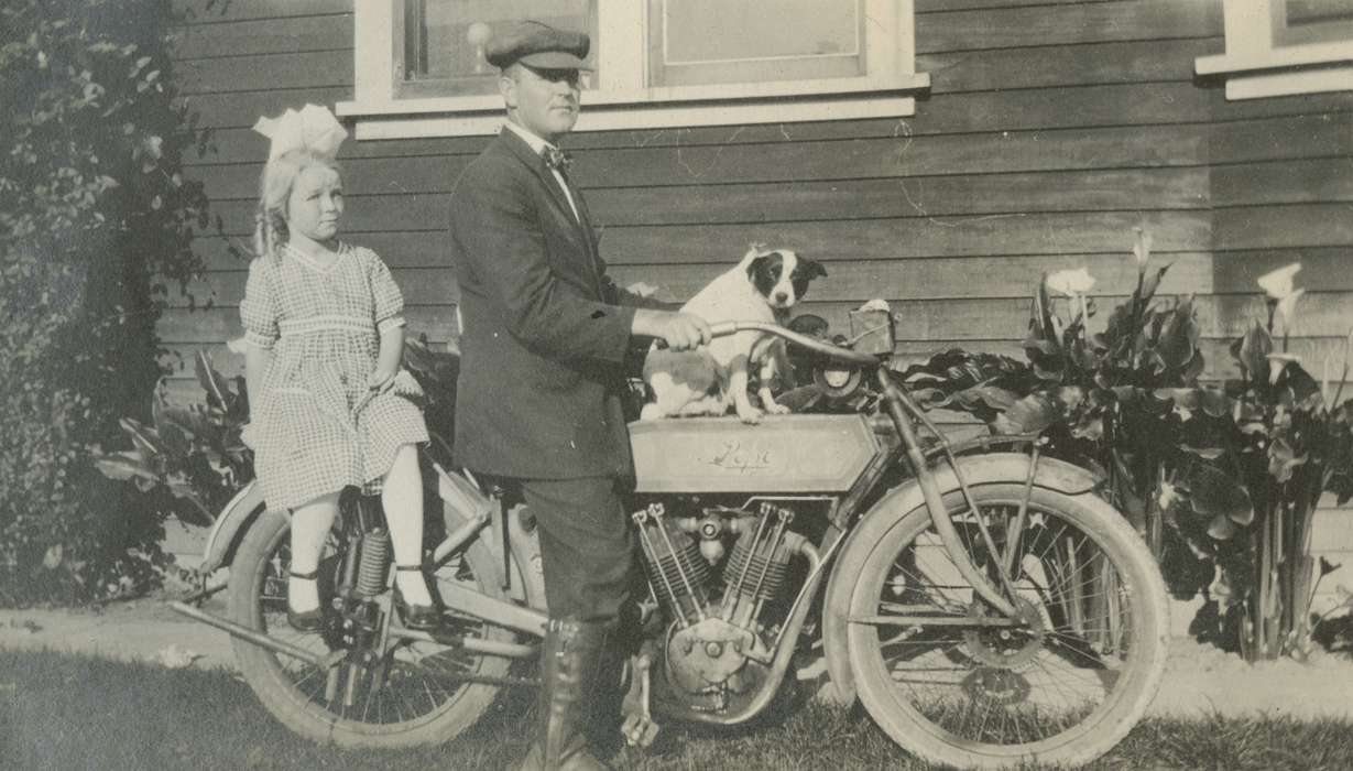 Iowa, dog, motorcycle, history of Iowa, Iowa Falls, IA, Iowa History, Motorized Vehicles, Mortenson, Jill, girl
