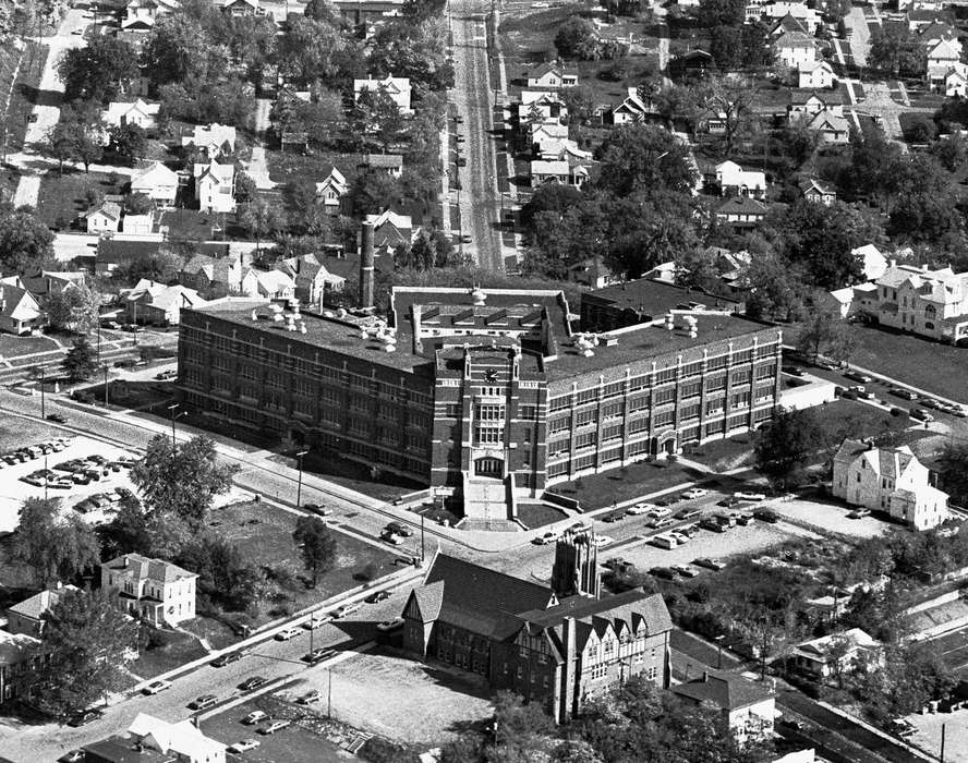 Aerial Shots, Iowa, Schools and Education, house, high school, neighborhood, Main Streets & Town Squares, parking lot, Iowa History, history of Iowa, Lemberger, LeAnn, Ottumwa, IA, Cities and Towns