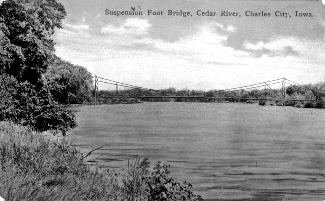 cedar river, bridge, Lakes, Rivers, and Streams, United States, Rahmiller, Ryan, history, ia, Photos, suspension bridge, historic, Iowa, IA, Charles City, Floyd