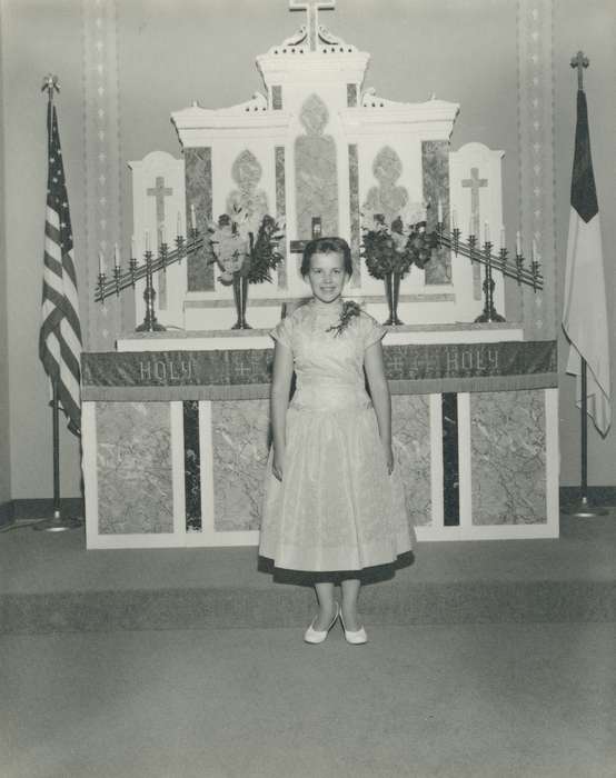 cross, Religion, american flag, history, Portraits - Individual, historic, candle, Iowa, Coon Rapids Enterprise, dress, flower, Children, ia, Religious Structures, altar, Photos, christianity