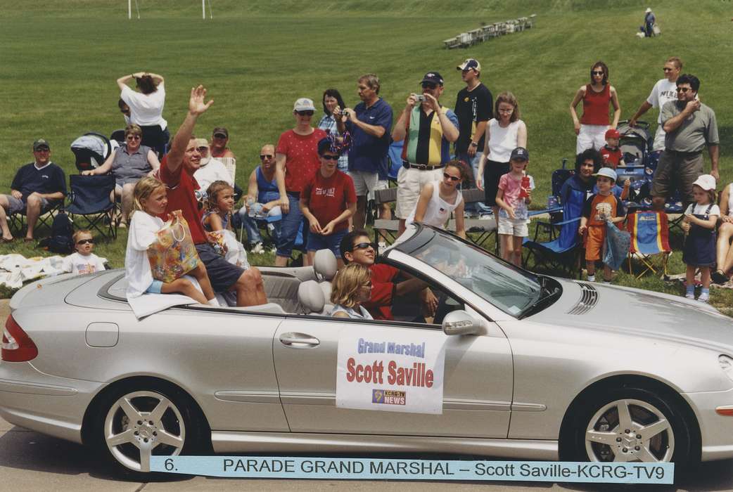 Holidays, Fairs and Festivals, sports journalists, Johnson County Historical Society, parade, convertible, Motorized Vehicles, news station, fourth of july