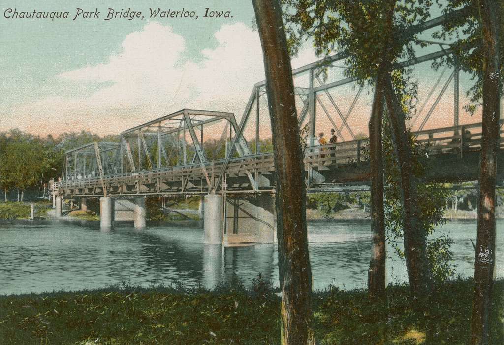 ia, river, IA, history, postcard, bridge, Landscapes, Waterloo, historic, Lakes, Rivers, and Streams, Olsson, Ann and Jons, Iowa, Black Hawk, United States, Photos